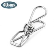 FJCTER 40 Pack Stainless Steel Clothes Pins 2 Inch Durable Clothes Pegs Multi-Purpose Metal Wire Utility Clips for Laundry Home Kitchen Outdoor Travel Office