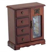 RR ROUND RICH DESIGN Solid Wooden Jewelry Box Makeup and Organizer Women Ring Storage with 4-Drawers Built-in Necklace Carousel and Mirror Brown
