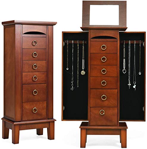 Giantex Jewelry Cabinet with Top Compartment, 6 Drawers & 2 Side Doors