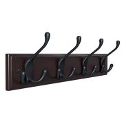SONGMICS Wall Mounted Coat 16 Inch Rail Rack with 4 Tri-Hooks for Entryway Bathroom Closet Room, Dark Brown ULHR30Z