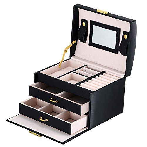 goldwheat Jewelry Box with Lock and Mirror Lockable Travel Jewelry Organizer Gift