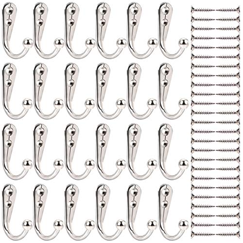 24 Pieces Coat Hooks Wall Mounted Single Coat Hanger and 50 Pieces Screws