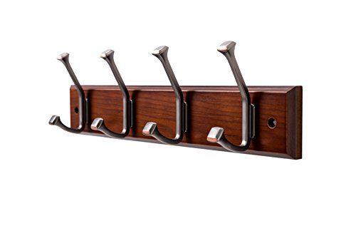 Finnhomy Wooden Coat Hooks Wall Hooks 4 Dual Hooks 16-Inch Rail/Pilltop Rack