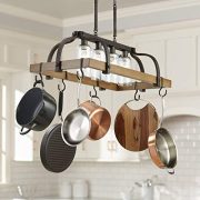Eldrige Bronze Wood Pot Rack Linear Pendant Chandelier 36 1/2" Wide Rustic Farmhouse Clear Seeed Glass 4-Light Fixture for Kitchen Island Dining Room - Franklin Iron Works