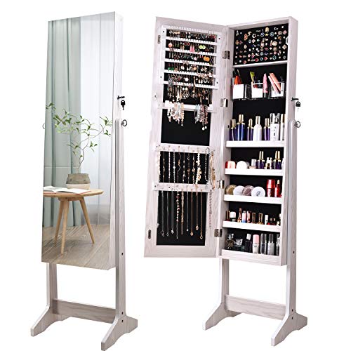 ORAF Jewelry Organizer,Jewelry Armoire Cabinet Standing Jewelry Box with Full Body Mirror and Large Storage Lockable Wooden Cabinet