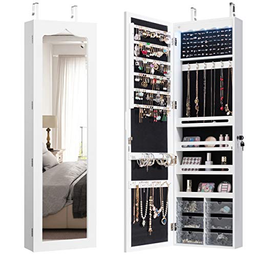 CHARMAID 5 LEDs Jewelry Armoire Wall Mounted/Door Hanging Mirror