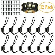 Rustic Entryway Hooks-12 Pack Farmhouse Hooks with Metal Screws Included,Black Decorative Wall Mounted Rustic Coat Hooks Rack, Double Vintage Organizer Hanging Wire Hook Clothes Hanger
