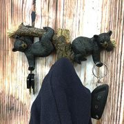 Ebros Whimsical Forest Rustic 2 Playful Black Bears Dangling On Tree Branches 3 Pegs Wall Hooks 9.25" Wide Hanger Bear Themed Wall Mount Coat Hat Keys Hook Decor Hanging Sculpture Plaque