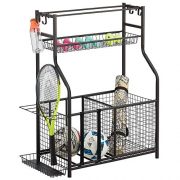mDesign Metal Heavy Duty Sports Storage Rack with Top Shelf - Holds Basketballs