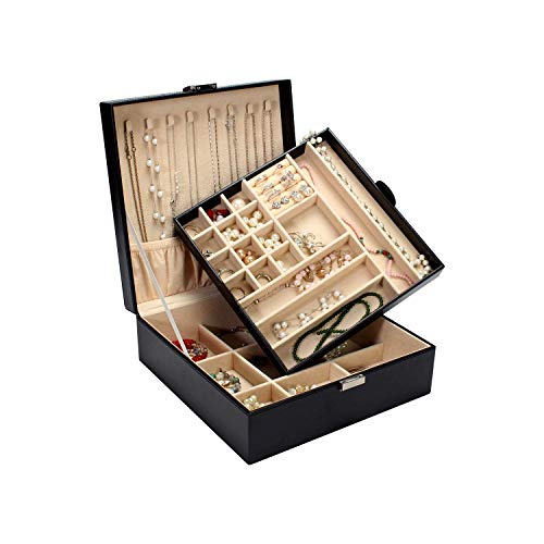 GUKA 2-Layer Leather Jewelry Box Buckle Snap & Detachable Tray Jewelry