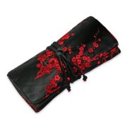 Jewelry Roll Clutch Large - Silk Brocade (Cherry Blsm Black&Red)
