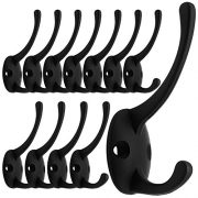 12 Pack Black Coat Hooks Wall Mounted with 24 Screws Retro Double Hooks Utility Black Hooks for Coat, Scarf, Bag, Towel, Key, Cap, Cup, Hat