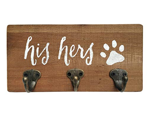 NITYNP His Her Pup, Key Holder Leash Hanger with 3 Hooks Rustic Décor, for Entryway 9 x 4.5 inches