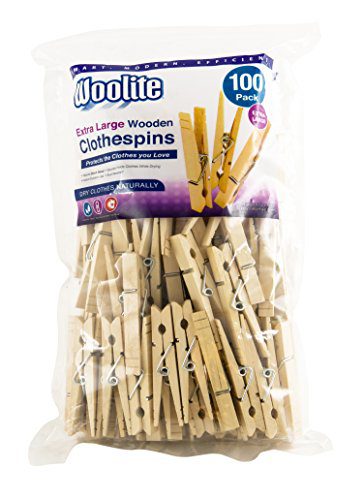 Woolite Extra Large Wooden 100 Pack Clothespins, Natural