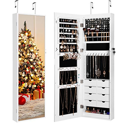 LANGRIA Full Length Mirror Jewelry Cabinet Organizer with 8 LED Lights