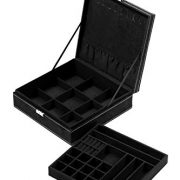 Two Layer Jewelry Box Organizer Display Storage Case with Lock & Key - Velvety Smooth Texture - Removable Tray - Compact - Ample Storage Space - Black - 10.5 x 10.5 x 3.5 Inches