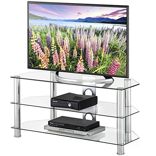 FITUEYES Classic Clear Tempered Glass TV Stand Suit for up to 50 inch