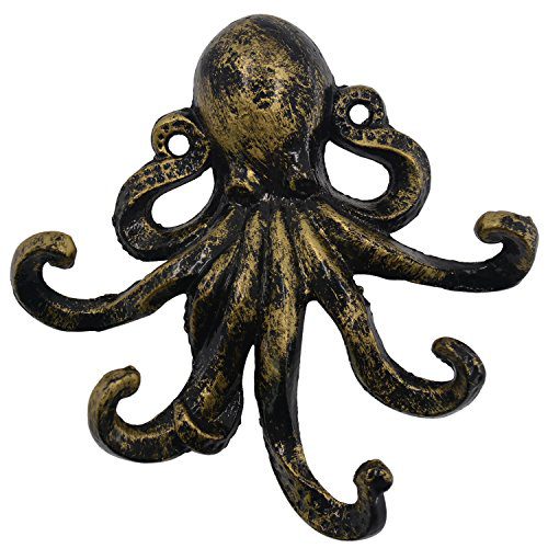HERNGEE Med-Style Octopus Key Hooks Antique Bronze Cast Iron Decorative Wall Hook