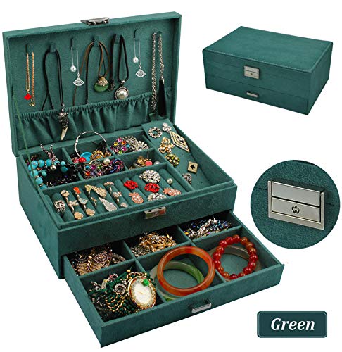 QBeel Jewelry Box for Women, Double Layers 53 Compartments Necklace