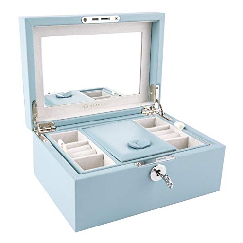 Vlando Two Tray Lockable Jewelry Box, Jewelries Collections Organizer