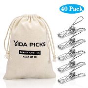 Wire Clothespins Laundry Chip Clips-40 Pack Bulk Clothes Pins with Heavy Duty, Durable Clamp Metal Clothes Pegs Multi-purpose for Outdoor Clothesline Home Kitchen Travel Office Decor Food Bag (Silver)