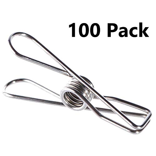 100 Pack Clothes Pegs, Blanket, Stainless Steel Laundry Hanging Clothesline Clips for Clothes, Paper Files, Snacks Seal