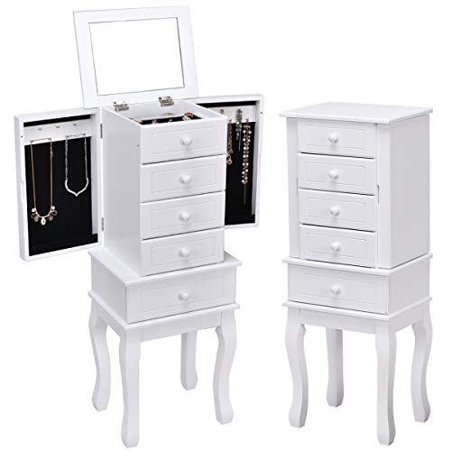 Giantex Jewelry Cabinet Armoire with 5 Drawers, Storage Chest Stand Large Bottom