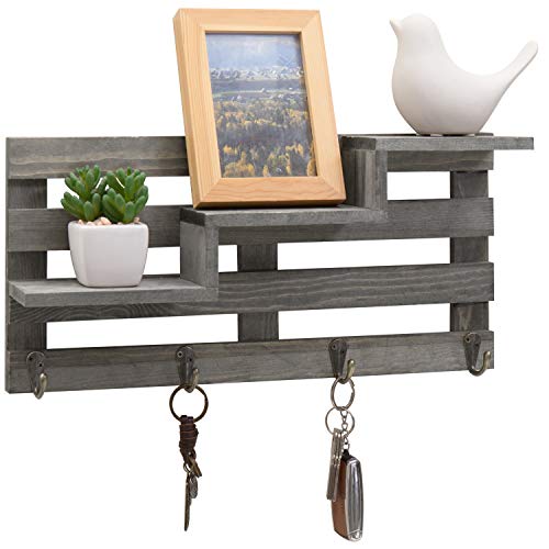 MyGift Vintage Gray Wood Wall-Mounted 3-Tiered Stair Display Shelf