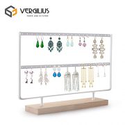 VERGILIUS Earrings Organizer Jewelry Display Wood Stand (44 Holes 2 Layers) (White)