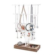 Arc Necklace Holder Jewelry Stand Necklace Stand Jewelry Organizer 3 Plus 1 Tier with Wood Tray to Organize Necklaces, Bracelets, Earrings, Rings and Watches (White)