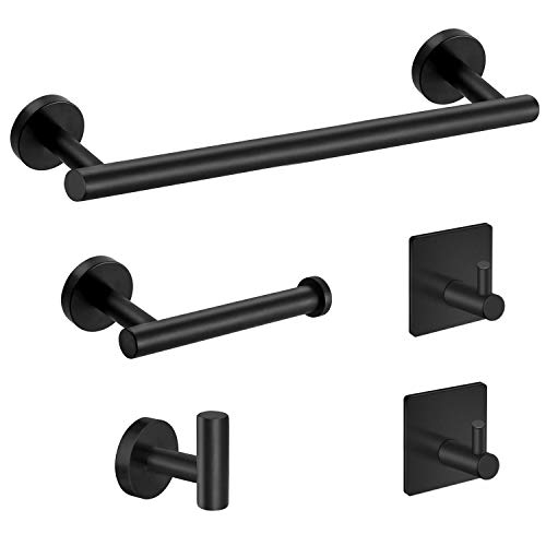 Tudoccy 5-Pieces Matte Black Bathroom Hardware Set Stainless Steel