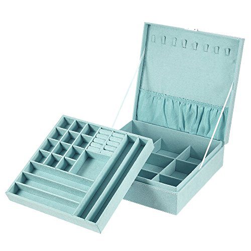 Jewelry Box, 2 Layers Lint Jewelry Organizer Case for Necklace, Earrings