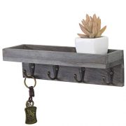 MyGift Vintage Grey Wood Wall Mounted Entryway Shelf with 4 Antique Metal