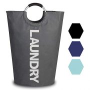 MEMX Laundry Basket, 82L Laundry Hamper - Durable Handles Collapsible Fabric Laundry Bag, Waterproof Portable Washing Bin Folding Clothes Bag, Storage Basket for Dorm Room Bathroom College(Dark Grey)