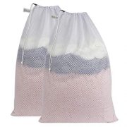 YEELEE Durable White Mesh Laundry Bag Drawstring Closure, Machine Washable Heavy Duty Clothes Collect Large Bag for College, Travel, Dorm, Apartment 24"x36"(2 Pack)