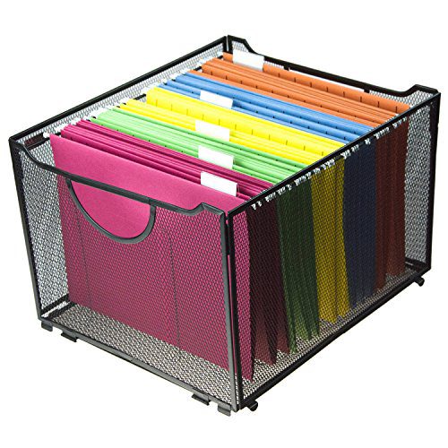 Modern Black Metal Mesh File Box/Foldable Storage Crate/Home Office