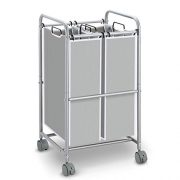 Simple Trending Heavy Duty 2-Bag Laundry Hamper Sorter Cart with Rolling Wheels, Silver