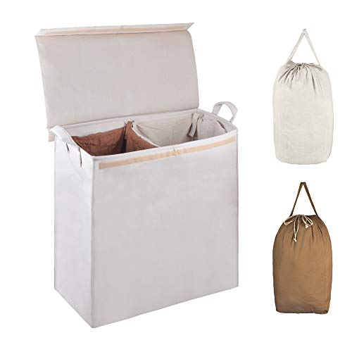 MCleanPin Double Laundry Hamper with Lid and Removable Liners