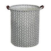 Tsingree Collapsible Laundry Hamper, Round Cotton Linen Laundry Basket, Large Storage Bin for Nursery Hamper and Kids Room (Grey Geometry)