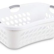 Hip Hold Plastci Laundry Basket, White with Titanium Handles