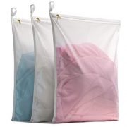 TENRAI Delicates Laundry Bags, Bra Fine Mesh Wash Bag for Underwear, Lingerie, Bra, Pantyhose, Socks, Use YKK Zipper, Have Hanger Loops, (White, 3 Large, QS)
