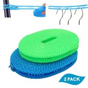 EverSport 2 Pack Clothesline Clothes Drying Rope Portable Travel Clothesline Adjustable for Indoor Outdoor Laundry Clothesline, Perfect Windproof Clothes Line, Hanger for Camping Travel & Home Use