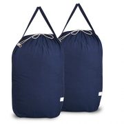 MCleanPin Washable Cotton Laundry Bags with Handles,Dirty Clothes Storage for College Dorm or Travel, Laundry Liner Fit Laundry Hamper or Basket,2 Pack,Brown (Navy Blue)