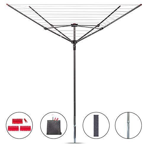 STORAGE MANIAC Rotary Outdoor Umbrella Drying Rack | Collapsible 4-arm | 12-Lines with 164ft Clothesline