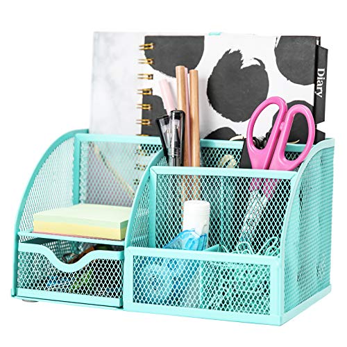 Exerz Mesh Desk Organizer Office with 6 Compartments + Drawer/Desk Tidy