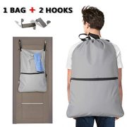 LUXJA Laundry Backpack, Laundry Bag with Extra Stainless Steel Door Hooks and Shoulder Straps, Gray