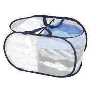 Smart Design Deluxe Mesh Pop Up 2 Compartment Laundry Sorter Basket w/Handles - VentilAir Fabric Collapsible Design - for Clothes & Laundry - Home Organization (Holds 2 Loads) (23 x 15 Inch) [White]