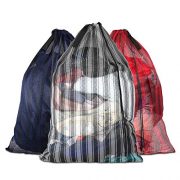Dalykate 3 Pack Mesh Laundry Bags with Fabric Handle 24" x 36" Sturdy Nylon Material Laundry Liners with Drawstring Closure for College, Dorm and Apartment Etc.(Grey,Red,Blue)