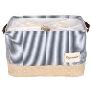 DOKEHOM 15-Inches Large Storage Basket (Available 15 and 17 InchesWidth), Drawstring Square Cotton Linen Collapsible Toy Basket (Navy Blue, M)
