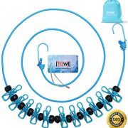ITOWE Travel Elastic Clothesline Camping Clothes Lines Adjustable Clothes Rope with 12pcs Clothespins Portable Clothesline with Clips for Outdoor Wind-Proof Clothesline Indoor Clothes Lines Blue